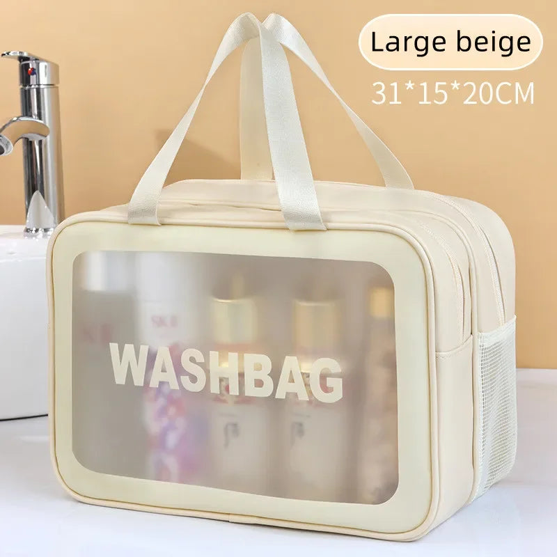 Dry-Wet Separation Double Transparent PU Makeup Bag Portable Washing Bag Cosmetic Storage Bag Travel Fitness Swimming Essentials