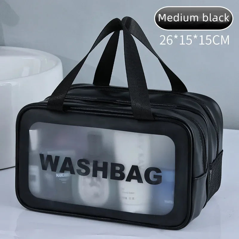 Dry-Wet Separation Double Transparent PU Makeup Bag Portable Washing Bag Cosmetic Storage Bag Travel Fitness Swimming Essentials