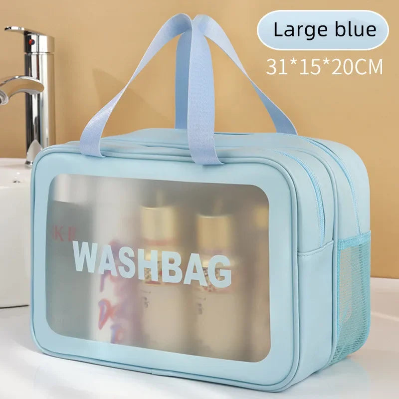 Dry-Wet Separation Double Transparent PU Makeup Bag Portable Washing Bag Cosmetic Storage Bag Travel Fitness Swimming Essentials